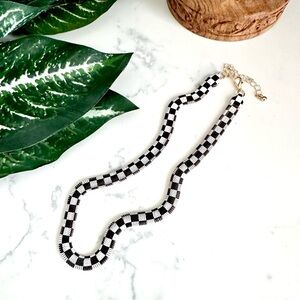 2/$30🌵 Black & White Checker Necklace Thick Choker Gold Back Punk Skater NEW